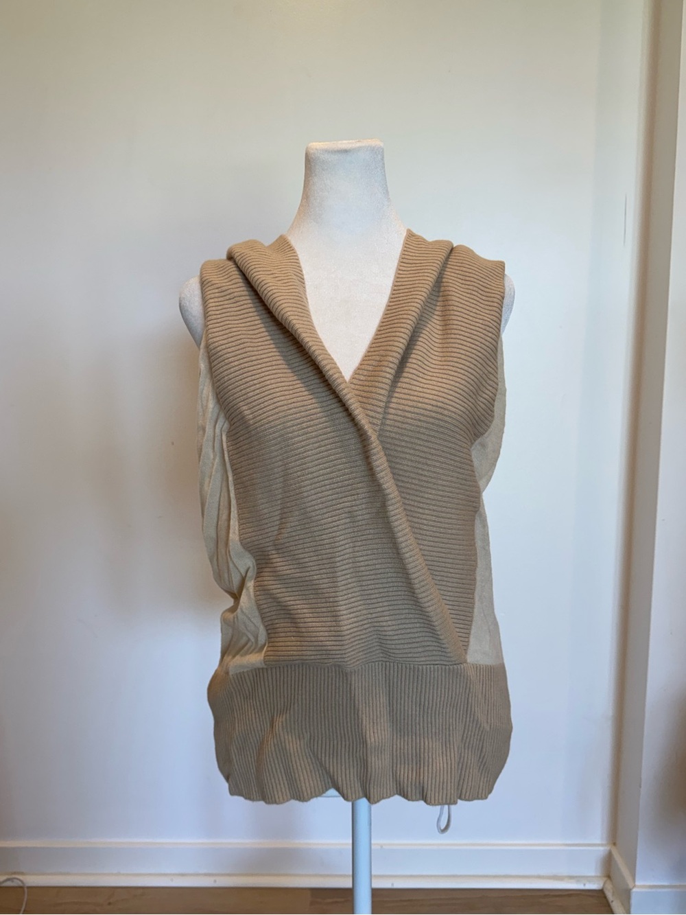 Sleeveless Wrap-Front Beige with Hoodie